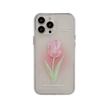 Прозрачный Градиентный Розовый Тюльпан Модный Чехол для iPhone 13 Pro Max Задняя Крышка Телефона для 12 11 Pro Max X XS Max XR 7 8 Plus Capa