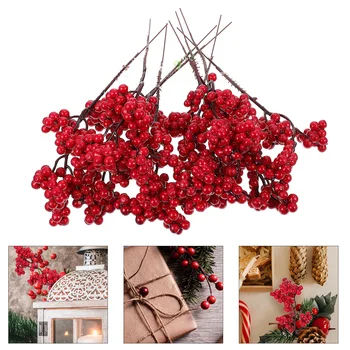 Рождественские красные ягоды Рождественская имитация ягодной ветки Декор DIY Рождественская имитация цветочной композиции Украшение ягодной ветки