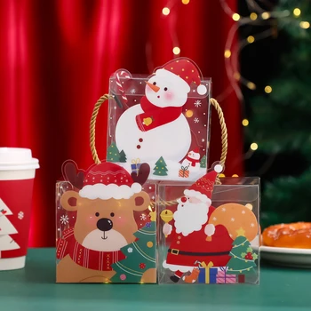 Рождественские Подарочные коробки для домашних животных Санта Клаус Снеговик Лось Конфеты Шоколад Печенье Прозрачная Упаковочная упаковка Декор для вечеринки