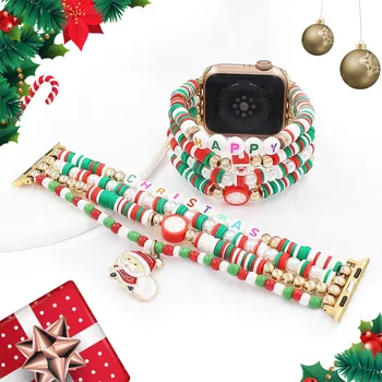 Рождественский ремешок для часов Apple Watch серии Ultra 49 мм 9 8 7 38/41/ Браслет из бисера 40 мм для iwatch band 6 SE 5 4 3 42/45/ 44 мм