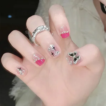 Розовая бабочка Нажимается на накладные ногти Длинная бабочка Французская Звезда Гроб Для ногтей Многоразовые накладные ногти Балерины с полным покрытием