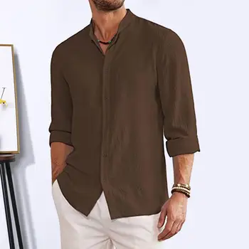 Рубашка с воротником-стойкой, дышащий мужской кардиган, мягкая повседневная стильная рубашка для осенне-весеннего сезона.