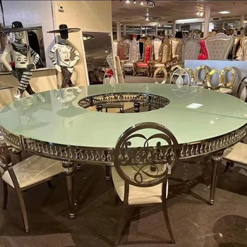 Свадебный столик из нержавеющей стали с золотисто-белым стеклом в виде змеевика для вечеринки в аренду