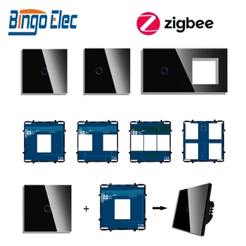 Сенсорные Выключатели Zigbee Функциональная База 1/2 / 3-полосные стеклянные панели Настенная розетка ЕС Zigbee Smart Plug Tuya Smart Life App Только запчасти DIY