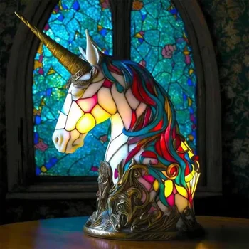 Серия настольных ламп с животными Красочная лампа с Единорогом миниатюрная красочная смола прикроватное украшение для спальни настольная лампа атмосфера подарки