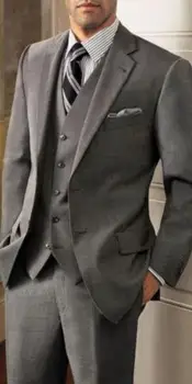 Серый Сшитый на заказ смокинг для жениха, шаль наоборот, мужские свадебные костюмы, блейзер для шафера (пиджак + брюки + жилет + галстук)