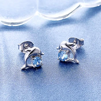 Серьги-гвоздики Huitan Blue Dolphin, Милые аксессуары для ушей, серебристый цвет, Простые серьги, подарок на день рождения для девочек, Модные украшения