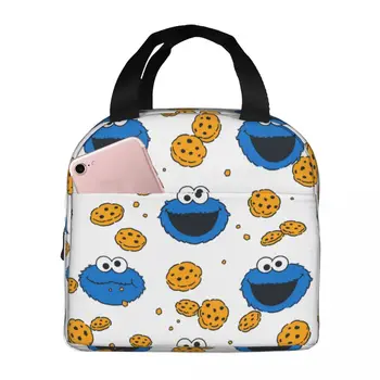 Сумка для ланча для женщин, детский термоохладитель Cookie Monster, переносная холщовая сумка для пикника, сумка для бенто для путешествий