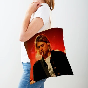 Сумки для покупок Kurt Cobain Rock Roll Music Shopper Дизайн сумки для супермаркета Женская сумка Экологичная Портативная сумка для удобного хранения