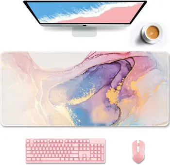 Фиолетовый Розовый Мраморный Большой коврик для мыши Расширенный игровой коврик для мыши Аксессуары для большого офисного стола Коврик для мыши для компьютерной клавиатуры ноутбука