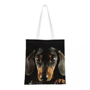 Фотопортрет собаки таксы, эко-сумки через плечо, женская сумка через плечо, эстетичные домашние животные, Большая вместительная сумка для покупок