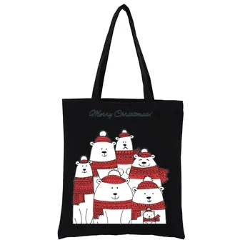 Холщовая сумка для покупок, Рождественская открытка с семейными эко-сумками Happy Dogs, эстетичные женские сумки, забавные повседневные модные покупательницы