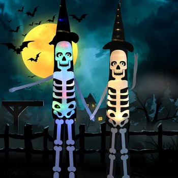 Хэллоуин скелет призрак Летучая мышь тыква LED Windsocks подвесной декор для дома крытый открытый двор ветру флаг носки для вечеринок 