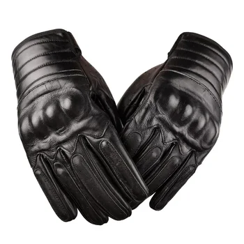 Черные кожаные мотоциклетные перчатки Мужские женские Перчатки для мотокросса с полными пальцами, гоночные перчатки с жесткой защитой, мото Мотороллеры