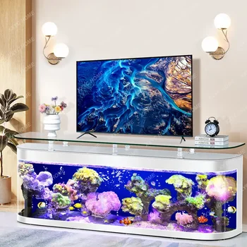 Шкаф для телевизора Аквариум для рыб Встроенный Журнальный столик Гостиная 2023 Новый Светлый Роскошный Большой Бытовой Экологический Стеклянный Аквариум с полом
