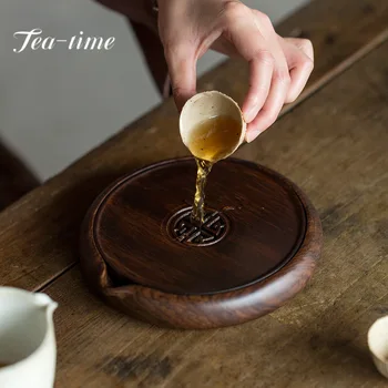 Японский горшок из черного сандалового дерева, держатель для чайника из Исинской глины, столик для сухого заваривания, Чайный поднос, Креативный столик для хранения воды из массива дерева